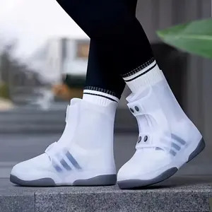 Waterproof Dual-Tone Shoe Covers, 1 Pair Non-Slip Washable Durable Rubber Rain Boots, Secure Button Closure for Outdoor Activities