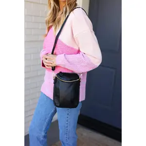 Black Vegan Leather Two Pocket Mini Cross Body