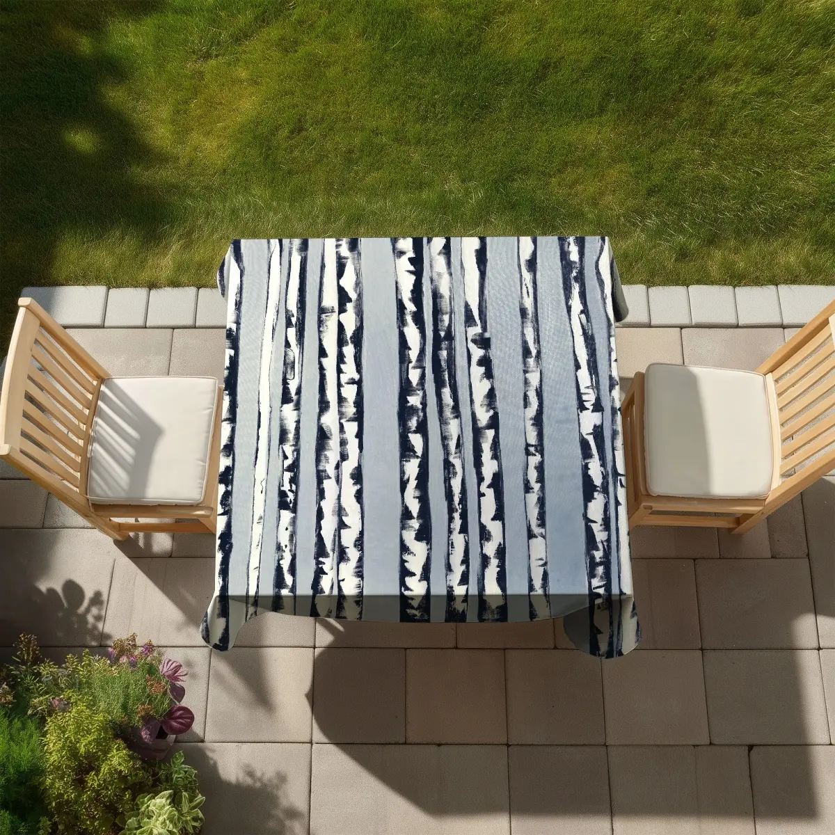 Begin Home Decor C1TC5858DQI0AP 58x58 in. Blue Office Dining Tablecloth - Small Birch Tree Decor, Dining Table