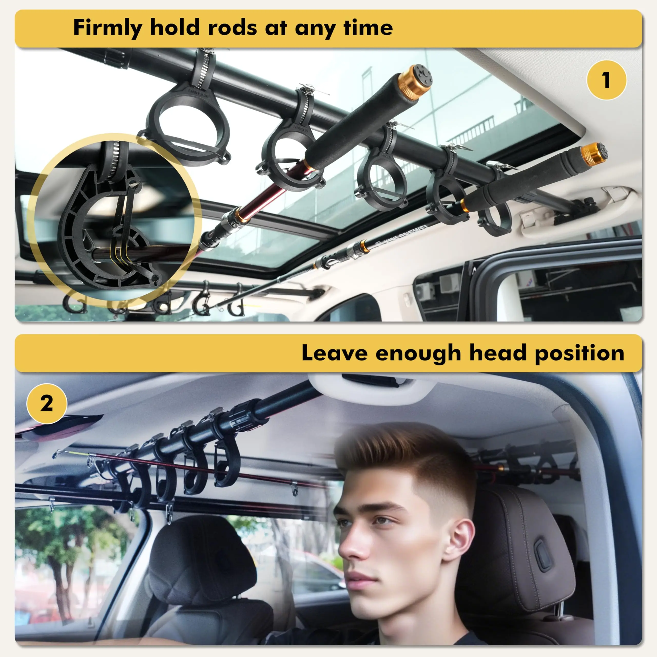 Hikeen Fishing Rod Holder for Car, Vehicle Fishing Pole Holder Roof Rack  Inside,5 Rod Capacity, Heavy Duty Adjustable 29-48 Inch, Fishing Rod  Carrier Pole Storage for SUV, Wagons, Van TikTokShopBlackFriday - TikTok  Shop