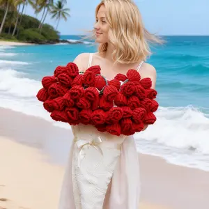 Surprise gift for girlfriend, wife, or daughter on Mother's Day Crochet Flower Bouquet Blanket Finished, Hand Knitted Rose Throw Blankets, 59Inch 99 flowers Graduation Gifts Sofa Blanket for Wedding Flowers Room Decor