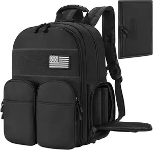 【NEW STORE OFFER】CVLIFE Tactical Range Backpack for Men with Stable Support, Handgun Backpack with Pistol Cases, Range Bag with Removable Divider, Lockable Zipper Design Daypack for EDC Work, Black