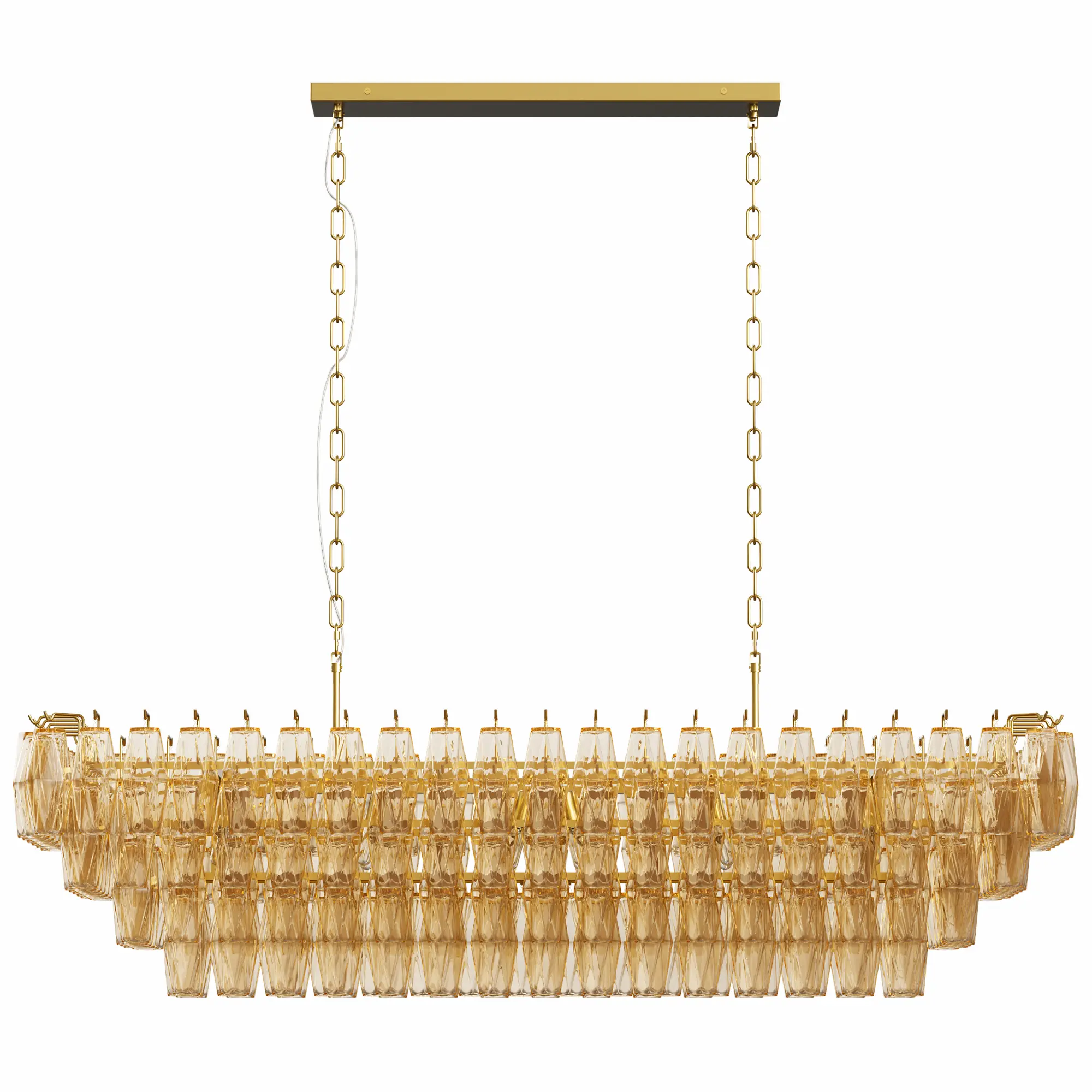 Luxury Modern 12-Light Linear Dining Chandelier, 54 Inch Rectangular Tiered Amber Glass Gold Ceiling Light with Max 59" Adjustable Chain, E12 Socket Pendant Lamp for Living Room, Foyer, Bar & Cafe