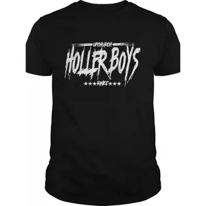 Men's Black Upchurch Holler Boys Graphic T-Shirt - Distressed 'Holler Boys' & 'Hail Mary' Print, Classic Regular Statement Tee, Soft Fabric, Printed Top, Fashion Enthusiasts