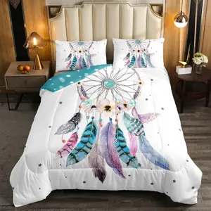 Dream Catcher Bedding Set,Floral Flower Comforter Set,Cherry Blossom Quilt Duvet Women Aztec Tribal Down Comforter