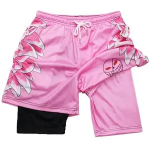 Colorblock and Cartoon Print Men's Drawstring Waist 2 in 1 Sports Shorts - Regular Fit, Pocket - Equipped, Quick Drying & Breathable for Outdoor Adventures
