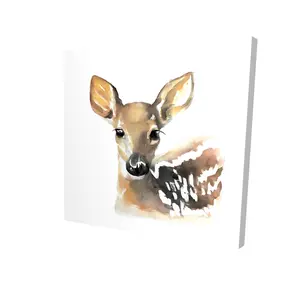 Begin Home Decor 2080-2424-AN425 24 x 24 in. Rustic Brown Deer Canvas - Watercolor Fawn Face Home Decor