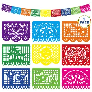 18FT Fiesta Banner Party Decorations – 9 Plastic Papel Picado Colorful Mexican Party Flag for Cinco de Mayo, Dia de Los Muertos & Day of the Dead Supplies