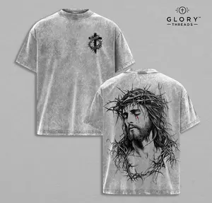 Tears of Blood – Christ’s Love in Pain - Jesus Crown of Thorns Tee Washed God Apparel Tee, Easter T-Shirt, Jesus T-Shirt, Easter Streetwear, Christian Apparel Graphic Tees, Gym Pump Cover Church Outfit