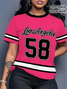 Men Women Same Style Team Print T-Shirt, Classic Vintage Design, Breathable Round Neck Casual Streetwear Summer Top, Retro Short Sleeve