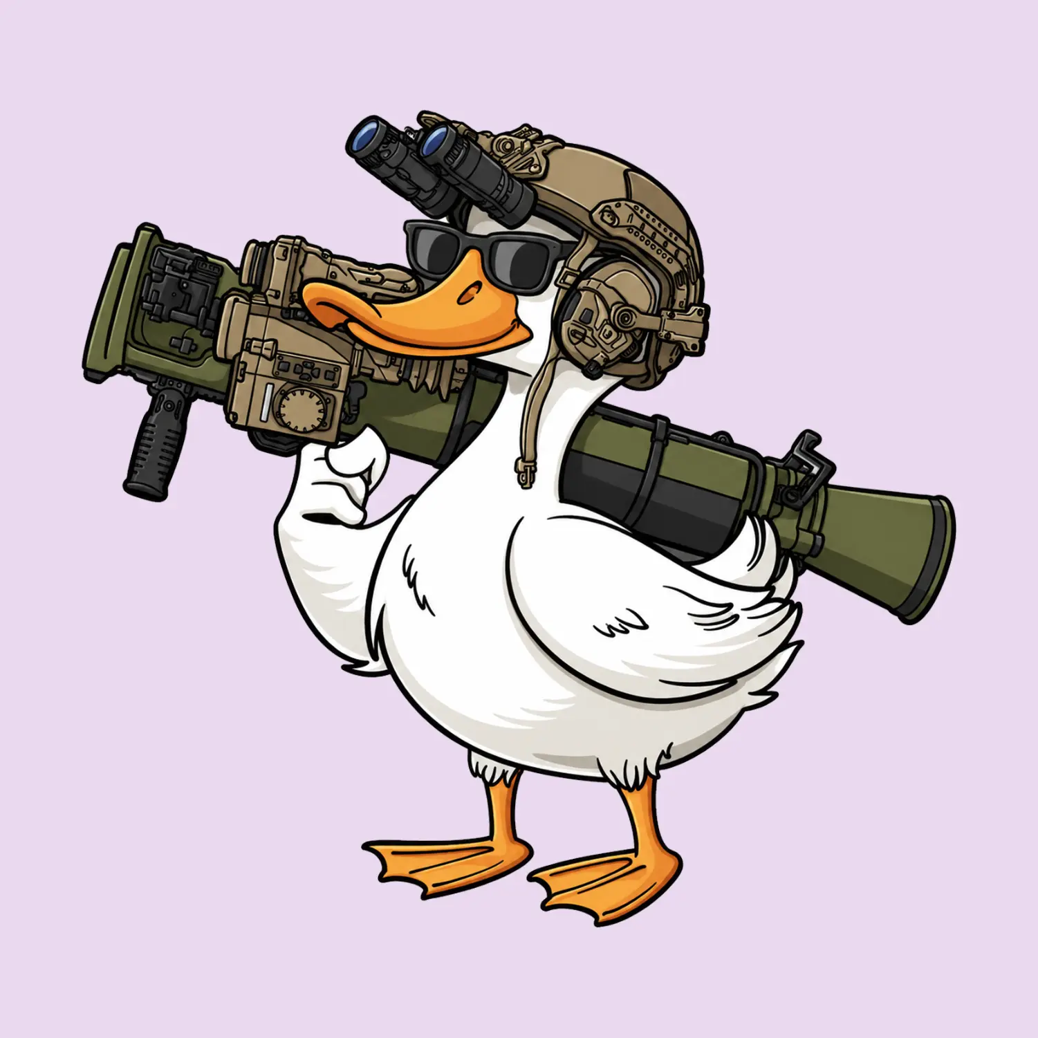Tactical Duck Soldier Sticker, Funny Armed Duck with Rocket Launcher and Night Vision Helmet, Military Hunting Vinyl Decal for Truck, Laptop, Tumbler