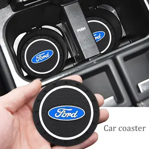 Car Cup Holder Mat Anti-Slip Pad with Water Cup Slot, Compatible with Ford Models, Interior Logo Design, Car Accessories