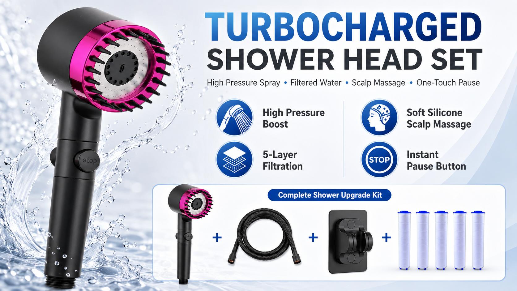 2026 HOTTEST Bathroom Find! Filtered Portable Shower Head 4-Piece Set | High Pressure | 3 Spray Modes | 1.5m Hose | On/Off Switch | For Bath, Pet & Aquarium
