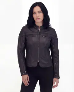 Vance Leather Womens Black Soft Cowhide Leather Sporty Scooter Crossover Biker Motorcycle Riding Jacket