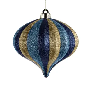 150mm Vertical Stripe Onion Ornament – Navy Blue/Smoke Blue/Gold