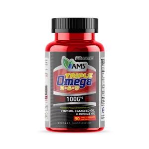 AMS Triple Omega 3-6-9 1000mg - 90 Softgels for Heart Health & Cognitive Function - Fish Oil, Flaxseed Oil & Borage Oil Blend - Healthcare Supplement