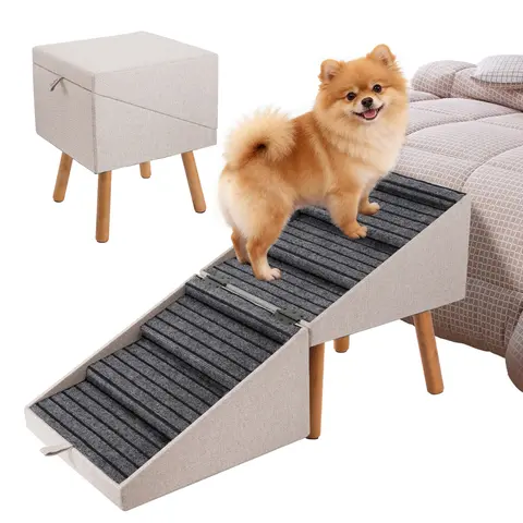 21'' Dog Ramp Stairs for Bed | Ziluce 21.06 inches High for Medium, Small Doggie, Foldable 2 in 1 Wooden Pet Steps for Puppy Older and Injured Dogs, Split Ottoman Design, No-Slip Surface familyfun