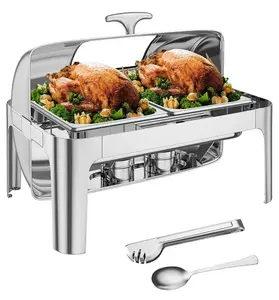[FLASH SALE] Garvee 9QT(2x1/2Pan)Rectangle Roll Top Chafing Dish Buffet Set, Stainless Steel Chafing Dish Set Equipped with Full Size Pan Chafer for Wedding,Parties,Banquet,Catering Event,1 Pack