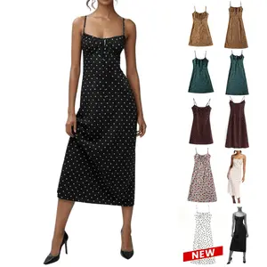 UANEO Women's Floral Dress Low-Cut Square Neck Spaghetti Strap Tie Bodycorn Dresses Casual Wear Slip with Adjustable Straps & Elastic Neckline