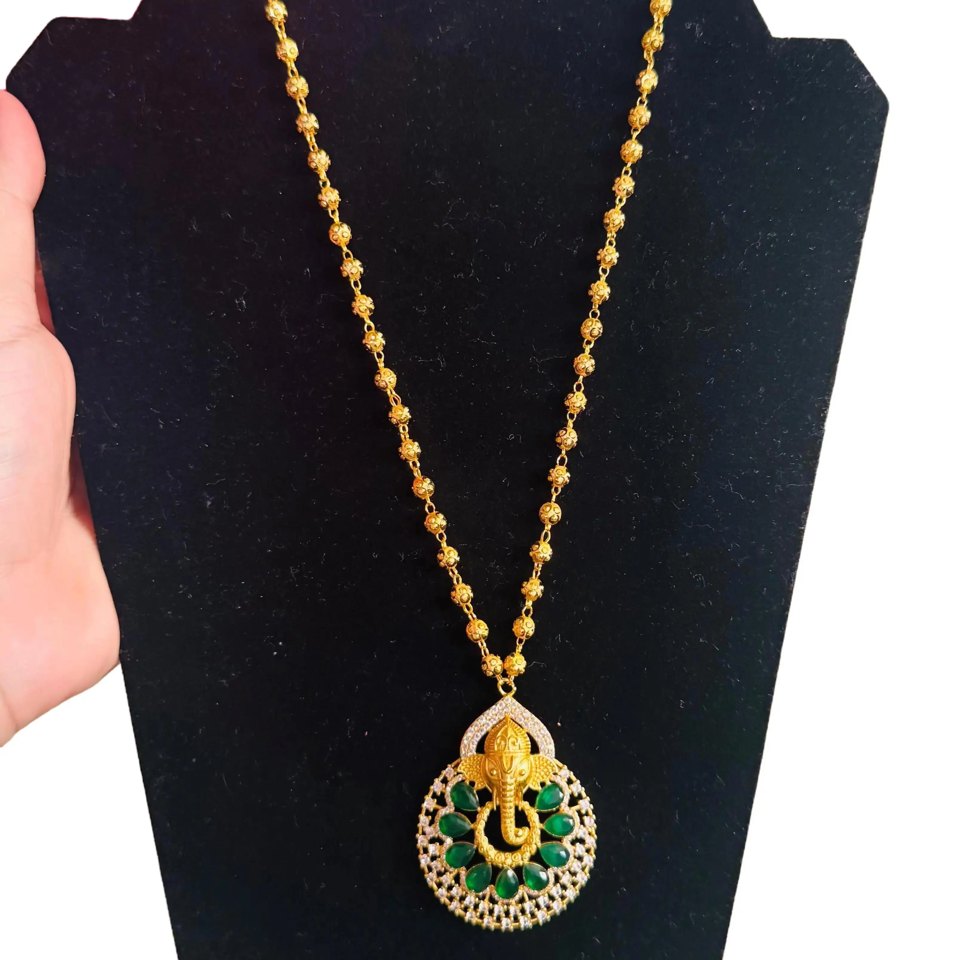 Green Ganesh 24k Gold plated Necklace set