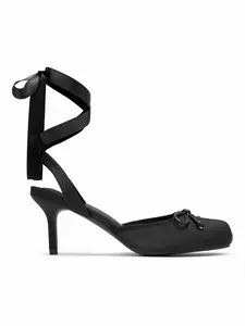 Cider SATIN BOWKNOT DECOR SLINGBACK TIE LEG BALLET HEELS