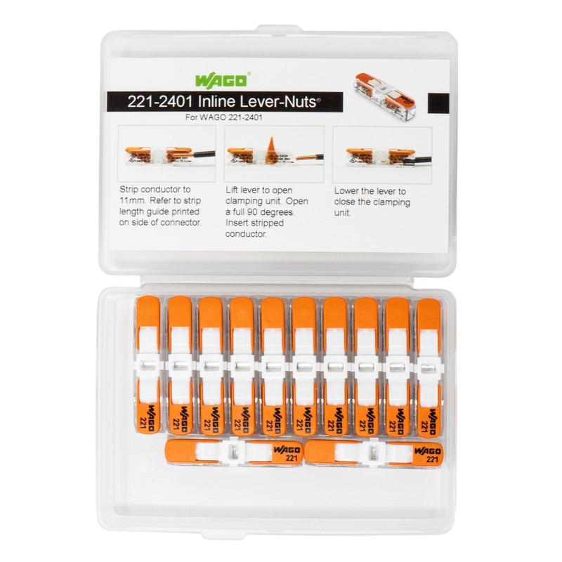 WAGO 221-2401 LEVER-NUTS 12pc Compact Splicing Inline Wire Connectors with Case
