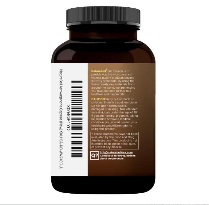 NatureBell Ashwagandha with Black Pepper, 240 Capsules | High Absorption Complex – Extra Strength Root Extract – Adaptogens Supplements for Relaxation – Non-GMO