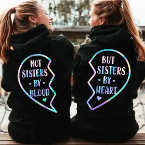 [Made in USA] Matching Best Friend Shirts For 2 Not Sisters By Blood But Sisters By Heart Best Friend Hoodie, Valentine’s Day Gift, Love Outfit for  Girlfriend