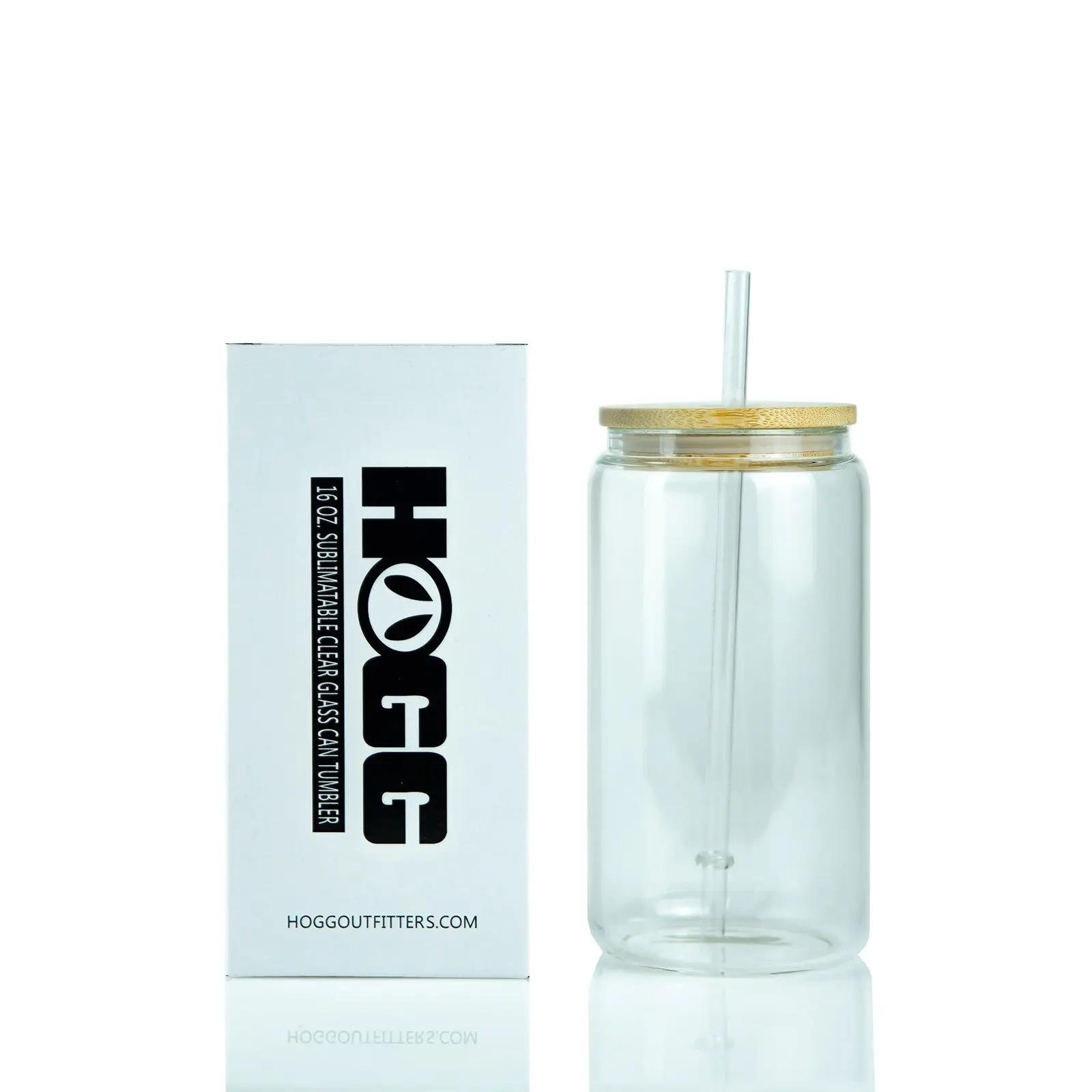 16oz SUBLIMATABLE CLEAR GLASS CAN TUMBLER W/ LID & STRAW