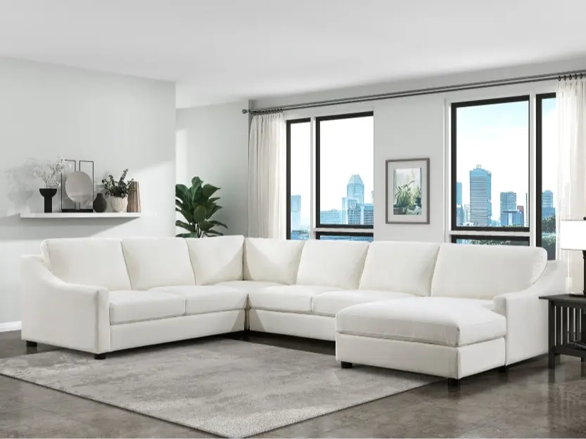Homelegance Zayden 9277VR-42LRC 4-Piece Ivory Textured Fabric L-Shape Sectional Sofa - LAF Love Seat, Includes Chaise, Multiple Seats, Overstuffed Cushions, Assembly Required for Modern Living Rooms