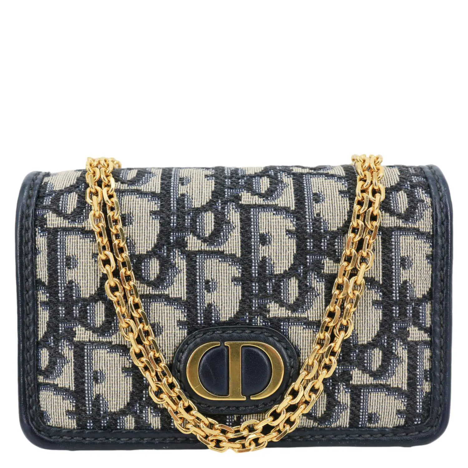 Pre-owned Dior Jacquard Crossbody Bags Christian 30 Montaigne 2 In 1 Nano Oblique Pouch Blue
