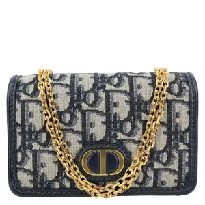 Pre-owned Dior Jacquard Crossbody Bags Christian 30 Montaigne 2 In 1 Nano Oblique Pouch Blue