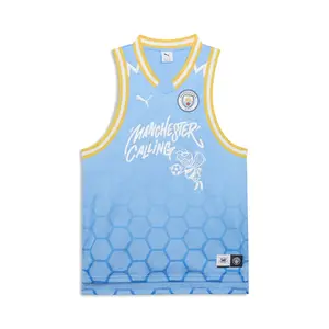 PUMA Mens Hoops X Manchester City Crew Neck Sleeveless Replica Jersey Casual - Blue