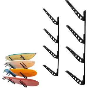 Adjustable Surfboard Storage Rack, 4 Board Wall Mount Display, Black