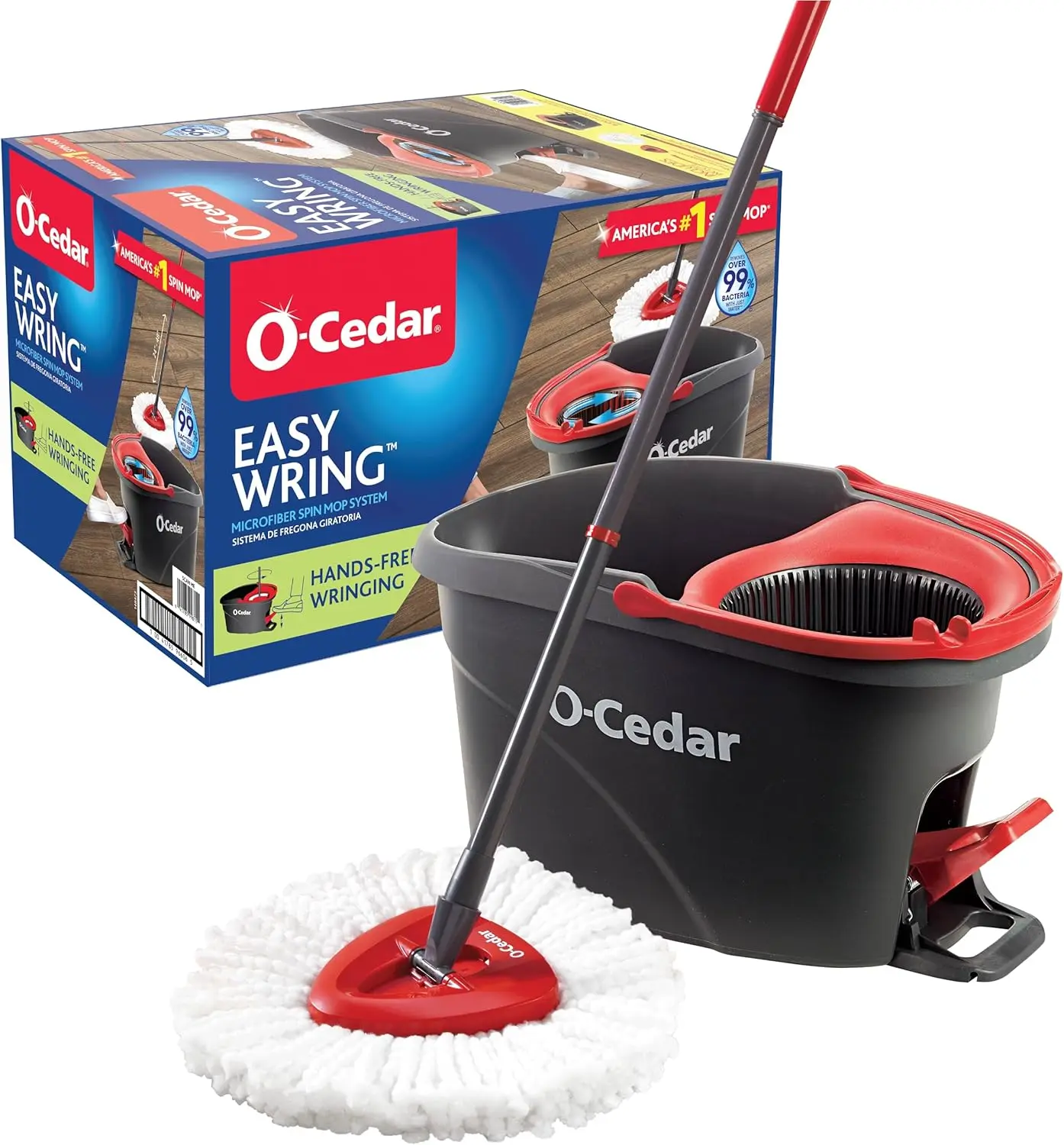 O-Cedar EasyWring Microfiber Spin Mop with Bucket Floor Cleaning System - Red, Gray, Standard Home Care Tool