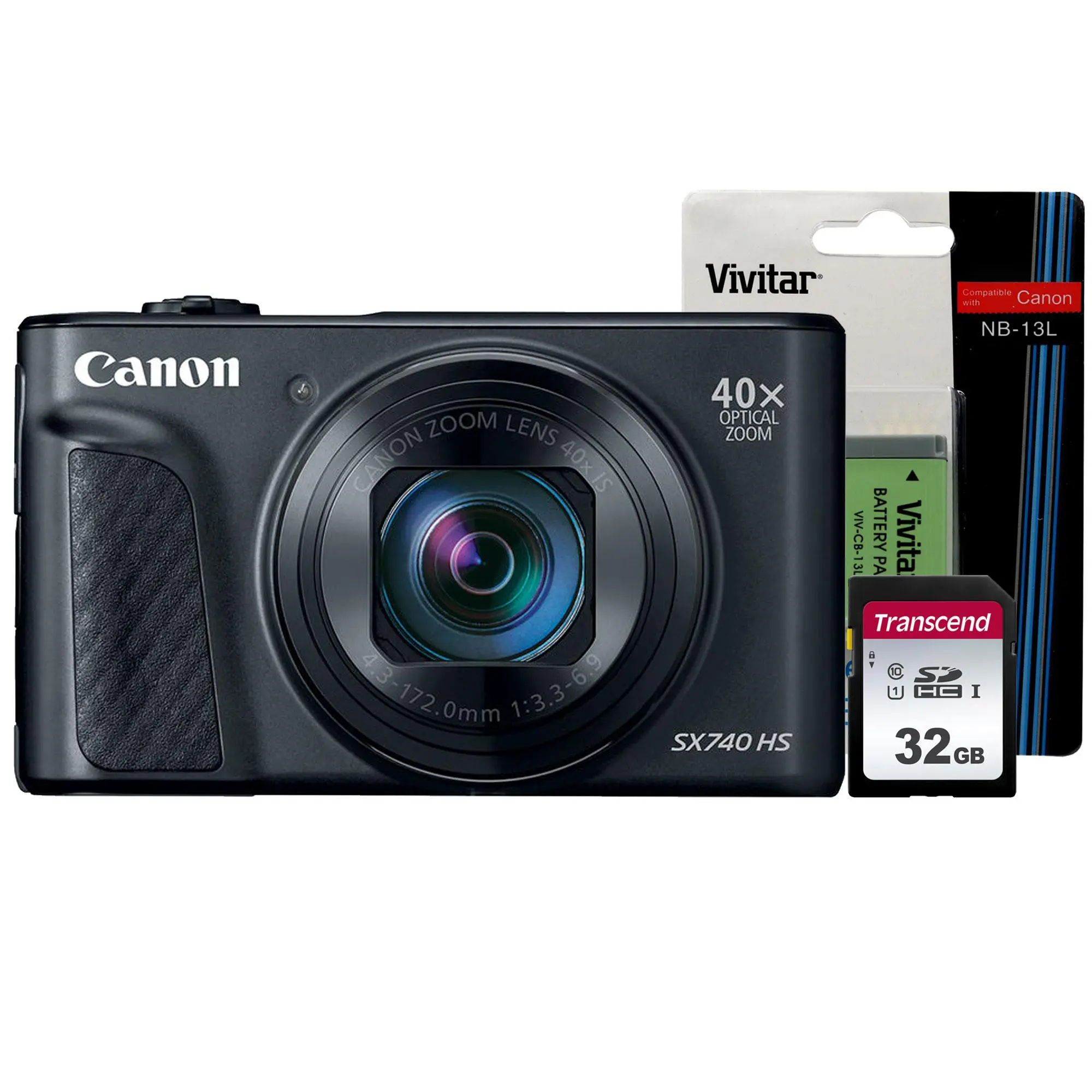 Canon PowerShot SX740 Digital Camera w/40x Optical Zoom Bluetooth Enabled (Black) + Li-on Battery For Canon NB-13L 1400MAH For Canon PowerShot G5X G7X G9X SX720 SX730 SX620 + Transcend 32GB SDXC/SDHC 300S Memory Card TS32GSDC300S