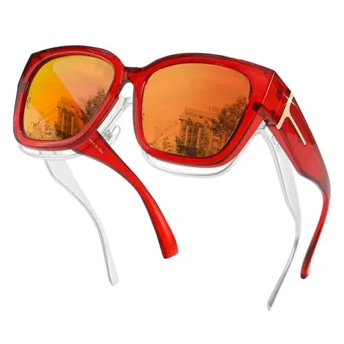 Red Frame Orange Mirrored Lens