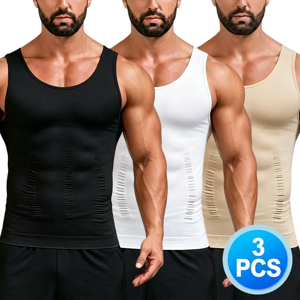 Men's Compression Tank Top, Fitted Seamless Athletic Undershirt for Body Contouring, Tummy Control & Gynecomastia Support, 1-4 Pack, Athletic Tank, Sports Vest, Gymswear Tanks