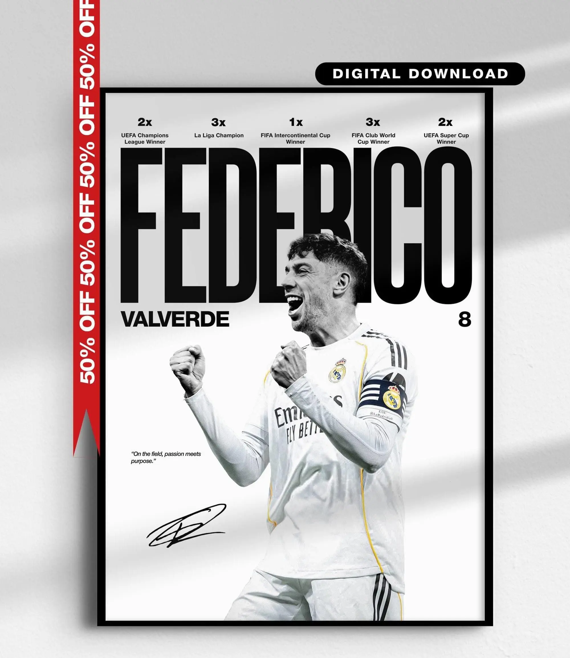 Federico Valverde Poster, Real Madrid Wall Art, Football Soccer Print, La Liga Fan Gift( Unframed - Print Only )
