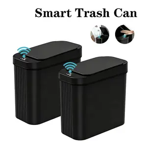2 Pack 10.5L Mini Touchless Sensor Trash Can, Automatic Infrared Motion Garbage Bin with Lid, Slim Waterproof Waste Bin for Home Small Space