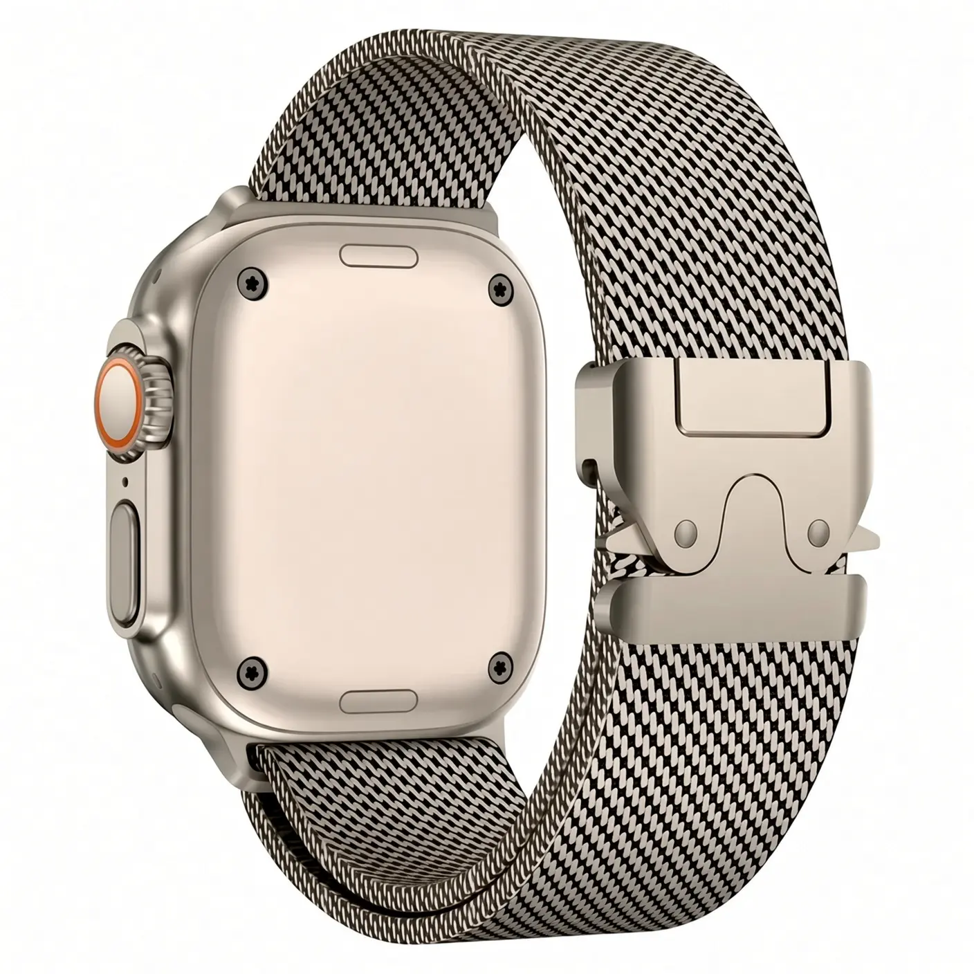 iWatch Titanium Stainless Steel Mesh Band Wearable Band - Smartwatch Compatible Bands for Ultra 2 Series 5-10, 42/44/45/46/49Mm Luxury Stainless Steel Adjustable Strap with Secure Parachute Buckle, Men's Accessory for Fitness, Casual Outings, Travel