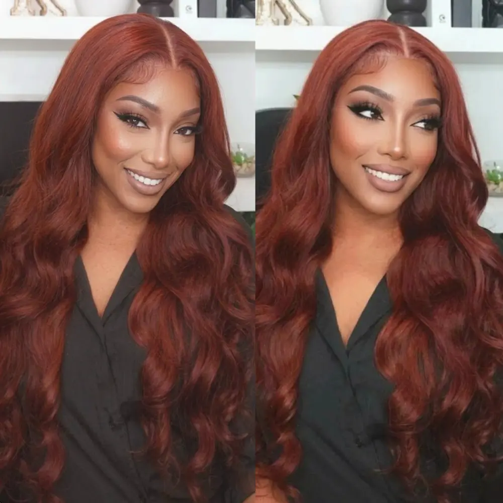 Bling Hair Body Wave Reddish Brown Human Hair Wigs 13x6 HD Transparent Lace Front Wigs Pre Plucked Auburn Brown 13x4 HD Lace Wig Human Hair