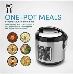 AROMA 8-Cup Digital Rice & Grain Cooker, Multi-Cooker, 8X Bonded Granite Coating, Silver, New