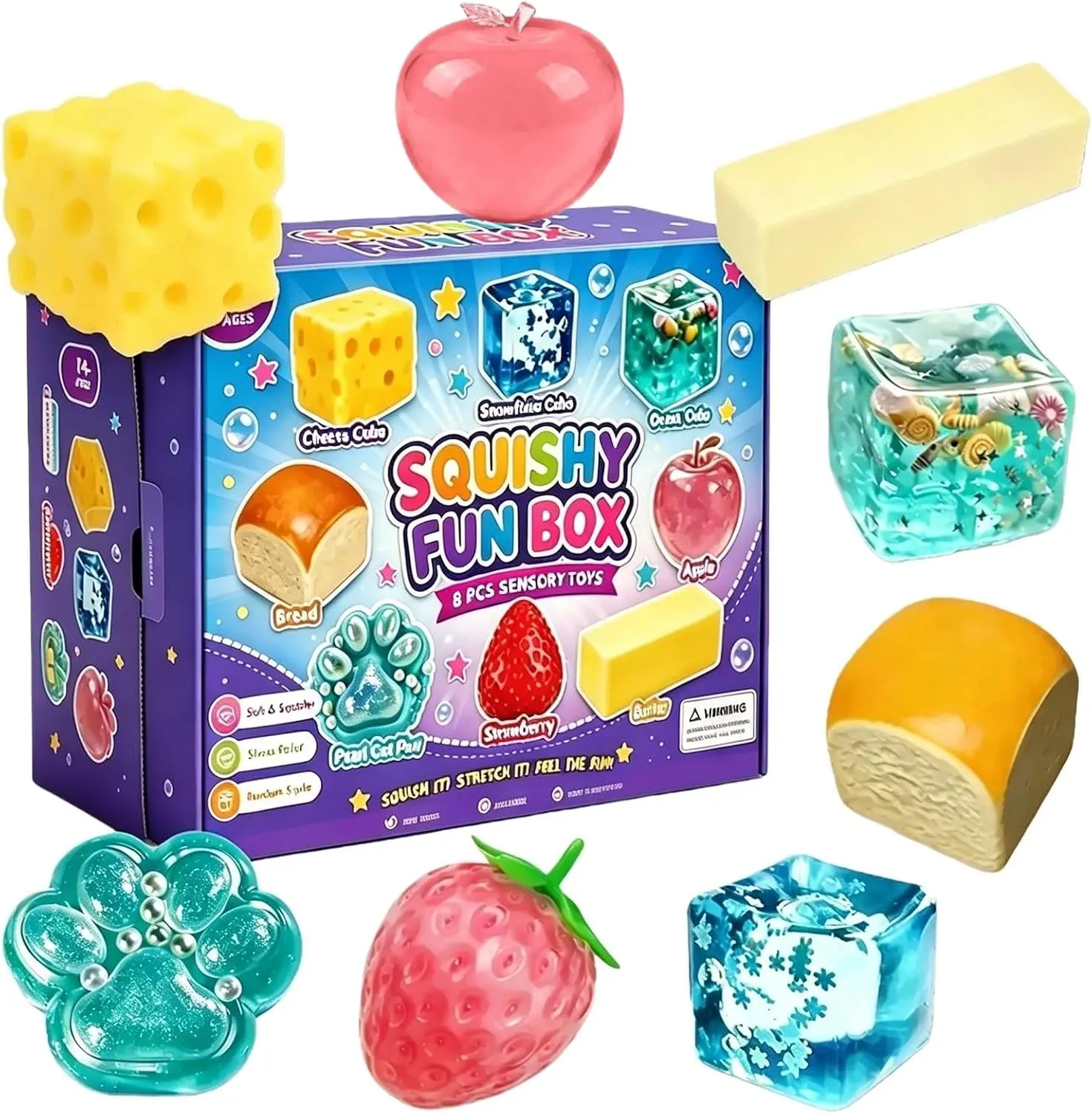 8-Piece Malt Sugar Squishy Blind Box Set, Slow-Return Stress Relief Fidget Toys,  Assorted Styles for Party Favors & Gifts