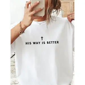 Women's Christian T-shirt- Dark Gray Faith Shirt with the Bible Verse "His Way Is Better, " Soft Everyday Church Attire, Religious Gift Suitable for Women- Machine Washable Simple Jesus Clothing, Casual Faith Wear, Simple Design Top, Opaque Fabric