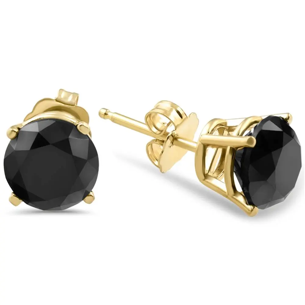 1 1/2ct Black Diamond Stud Earrings Yellow Gold 1 1/2ct Black Diamond Stud Earrings Yellow Gold