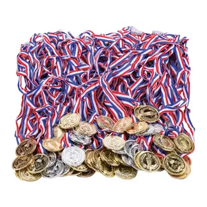 1 1/2" Bulk 72 Pc. Torch Plastic Award Medals with Striped Ribbon