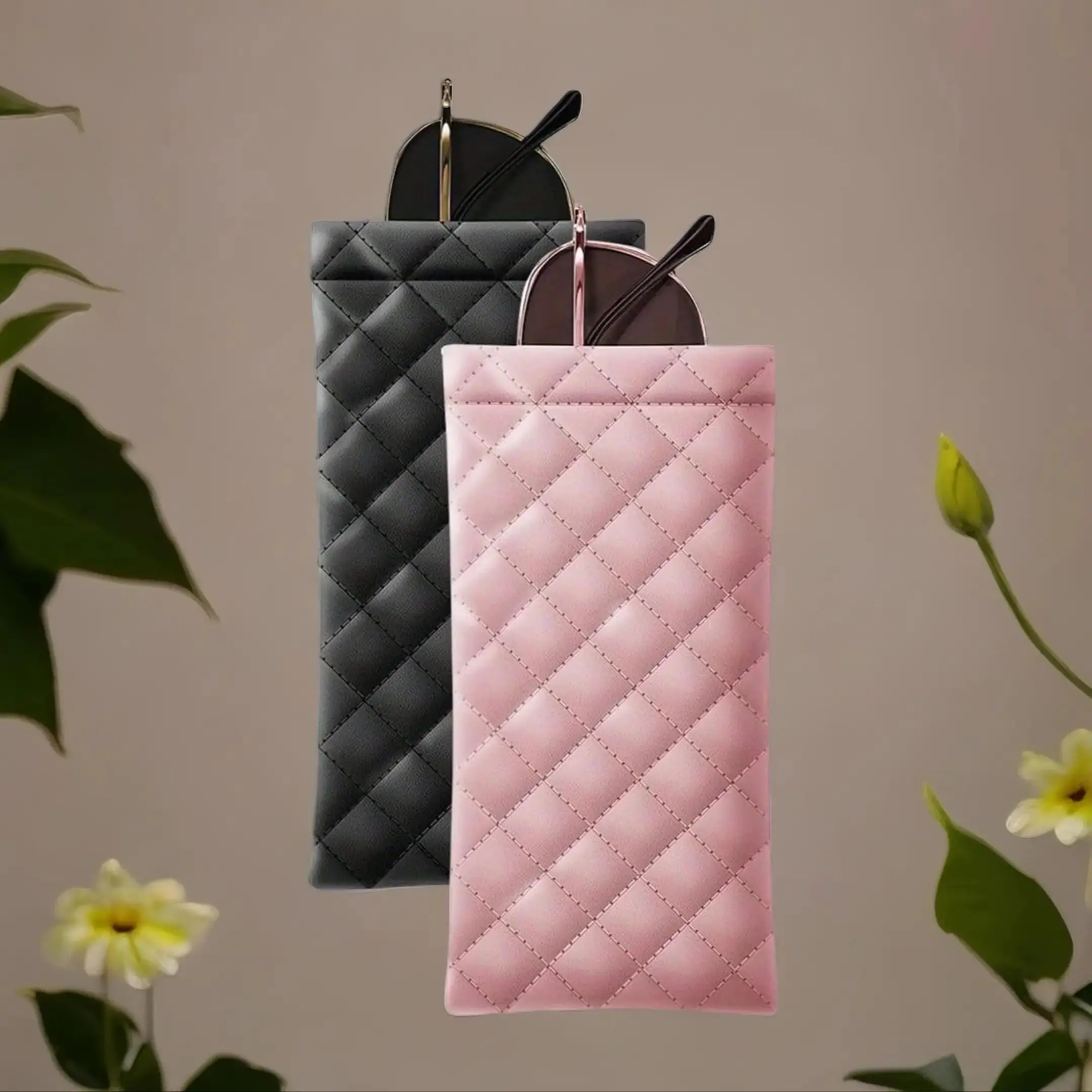 Portable Eyeglasses Case, 2 Counts Thin PU Leather Soft Sunglasses Bag Pouch, Pocket Mobile Phone Sunglasses Organizer Holder, Pink Easter Gifts, Girl