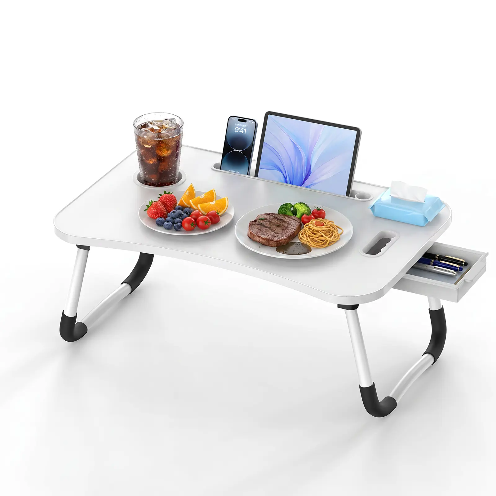 NEW Upgraded Foldable Laptop Bed Desk Tray Stand with Cup Holder & Storage Drawer, Large Portable Lap Tray for Bed & Sofa Use, Modern Storage Design for Study, Reading, Writing & Eating (Computers & Office Accessories)