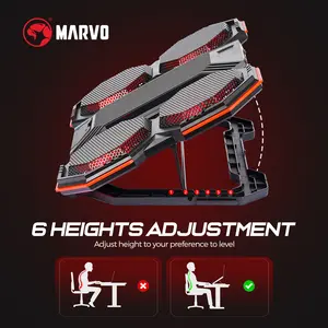 Marvo Gaming Laptop Cooler Stand - Computer Accessories with 6-Fan High-Efficiency Cooling System, Adjustable Speed, Single Knob-Controlled Backlit LEDs, Dual USB Ports, Integrated Phone Holder, 9-17.3 Inch Fit, Slim 39x92x70x36mm Design for Home, Travel,